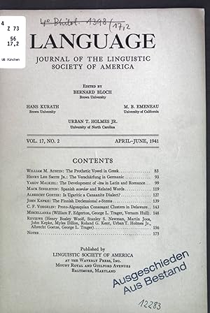 Seller image for The Verschrfung in Germanic; in: Vol. 17 No. 2 Language - Journal of the Linguistic Society of America; for sale by books4less (Versandantiquariat Petra Gros GmbH & Co. KG)