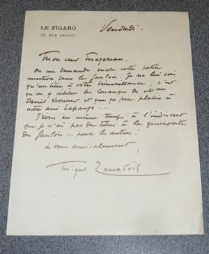 Lettre autographe signée de Miguel Zamacoïs