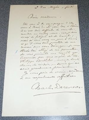Lettre autographe signée de Charles Derennes