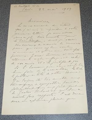 Lettre autographe de 2 pages signé et daté par Raymond de La Tailhède du 22 mai 1909