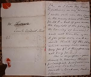[Autograph Letter Signed from Frederick Reynolds to 'Mr. Lowe' - in fact the London bookseller Sa...