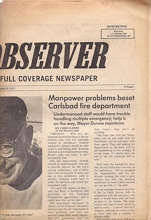 Imagen del vendedor de The Observer Oceanside Vista Carlsbad Vol. 1 No. 18 December 5, 1973 (Newspaper), a la venta por Charles Lewis Best Booksellers