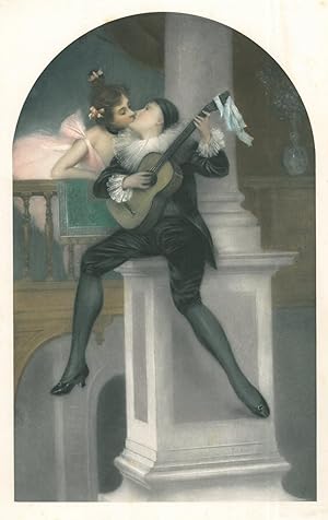 PIERROT. Pierrot spielt auf seiner Gitarre und küßt seine Angebetete.