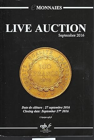 Immagine del venditore per *CGB.Live Auction Monnaies . Monnaies grecques, romaines, gauloises, Royales, fodales, moderrnes franaises et trangres, 27 septembre2016 venduto da Librairie Archaion