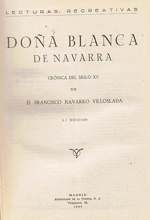 Immagine del venditore per DOA BLANCA DE NAVARRA. Crnica del Siglo XV. venduto da Librera Torren de Rueda