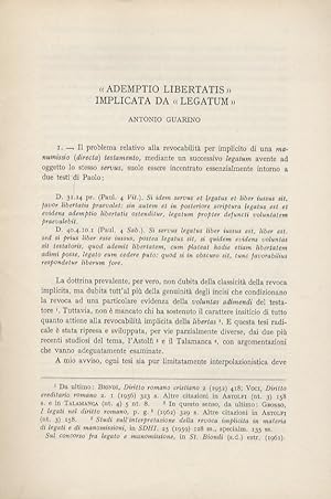 Bild des Verkufers fr Ademptio liberatis implicata da legatum. zum Verkauf von Libreria Oreste Gozzini snc
