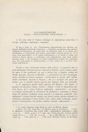 Immagine del venditore per La classificazione delle Stipulationes Praetoriae. venduto da Libreria Oreste Gozzini snc