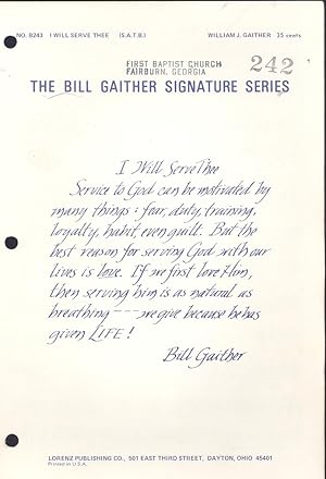 Seller image for I will serve Thee [Bill Gaither Signature Series] for sale by Joseph Valles - Books