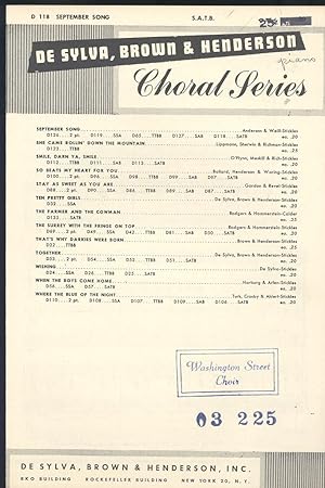 Bild des Verkufers fr September song [DeSylva, Brown & Henderson Choral Series] zum Verkauf von Joseph Valles - Books