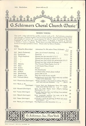 Seller image for Jesus calls us, anthem for four-part chorus of mixed voices and organ with baritone solo [G. Schirmer's Choral Church Music (Series) - Mixed Voices] for sale by Joseph Valles - Books