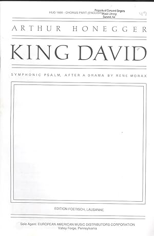 Immagine del venditore per King David, symphonic psalm, after a drama by Rene Morax venduto da Joseph Valles - Books