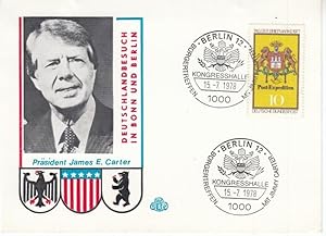 Präsident James E. Carter, Deutschlandbesuch in Bonn und Berlin. Karte mit Sonderbriefmarke und 2...