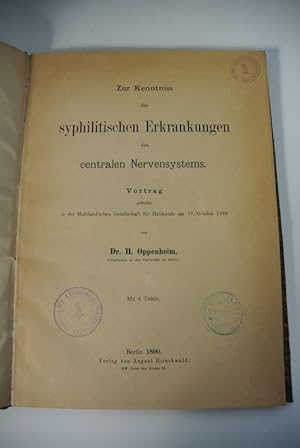 Bild des Verkufers fr Zur Kenntniss der syphilitischen Erkrankunfen des centralen Nervensystems. zum Verkauf von Antiquariat Bookfarm