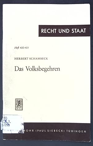 Immagine del venditore per Das Volksbegehren. Recht und Staat in Geschichte und Gegenwart, Heft 400/401 venduto da books4less (Versandantiquariat Petra Gros GmbH & Co. KG)