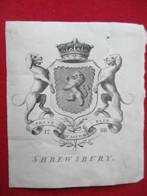 Armorial Bookplate of the Earl of Shrewsbury [family Name Talbot Dated 1788]