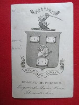 Armorial Bookplate of Edmund Hopkinson of Edgeworth Manor House, Gloucestershire.