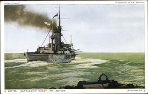 Ansichtskarte / Postkarte Britisches Kriegsschiff, A british battleship ready for action