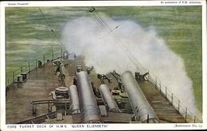 Image du vendeur pour Ansichtskarte / Postkarte Britisches Kriegsschiff, HMS Queen Elizabeth, Fore Turret Deck mis en vente par akpool GmbH