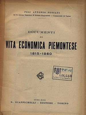 Bild des Verkufers fr Documenti di Vita economica piemontese 1815-1860 zum Verkauf von Librodifaccia