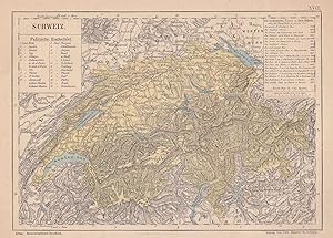 Landkarte Schweiz. Links Legende "Politische Einteilung", rechts Legende "Die wichtigsten Pässe u...