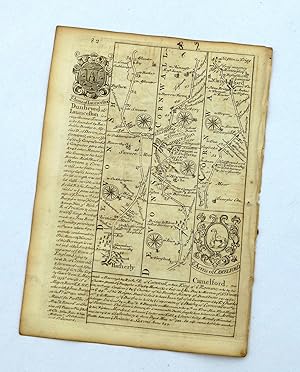 Imagen del vendedor de HATHERLEIGH to LAUNCESTON to CAMELFORD - Antique Road Strip Map, Owen & Bowen,1753. a la venta por End of The World Maps.