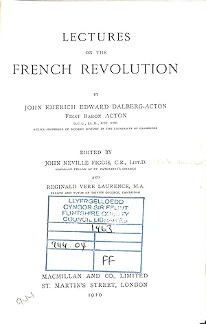 Bild des Verkufers fr Lectures on the French Revolution zum Verkauf von WeBuyBooks