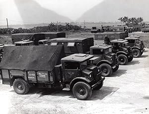 Indonesia Morotai RAAF Trucks waiting shipping to Australia Press Photo 1945