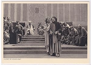 Bild des Verkufers fr AK Offizielle Postkarte Passionsspiele 1950 Oberammergau Judas im Hohen Rat ungelaufen zum Verkauf von GAENSAN Versandantiquariat
