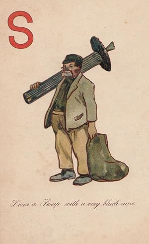 Chimney Sweep Sweeper wtih Very Black Nose Antique Comic Postcard