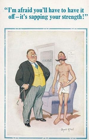 Moustache Man Striptease For Doctor Comic Postcard
