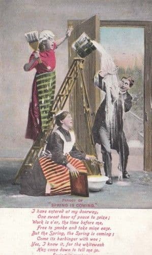 Antique Decorator Step Ladder Bucket Of Water Falling On Man Comic Postcard