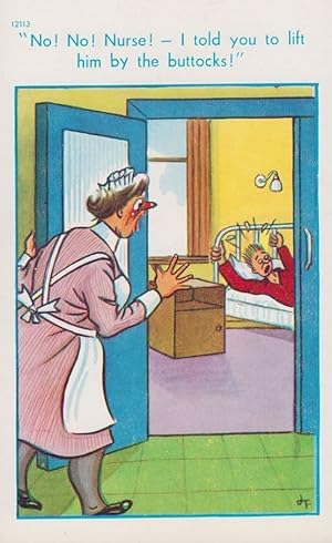 Nurse Lifting By Buttocks 1970s Comic Humour Postcard
