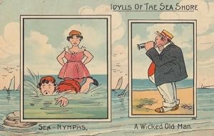 Seller image for Beach Peeping Tom Binoculars Dirty Old Man Sea Nymph Antique Comic Postcard for sale by Postcard Finder