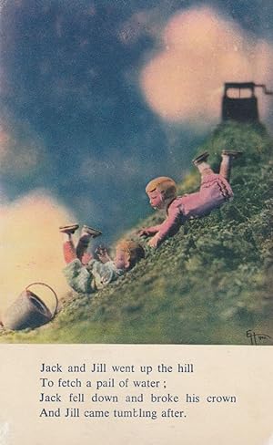Jack & Jill Went Up A Hill Nursery Rhyme Vintage Old Postcard