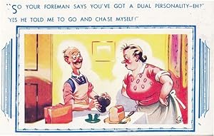 Building Foreman Schizophrenic Split Personality Disorder Vintage Comic Postcard
