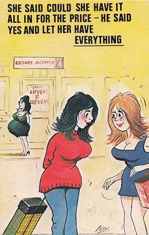 Pregnant Lady at Estate Agents Comic Humour Vintage Postcard