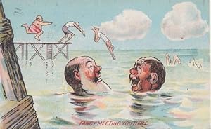 Seller image for 2x Old Men Swimming Diving Meeting In Sea Antique 1903 Comic Postcard for sale by Postcard Finder