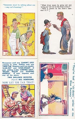 Builders 4x Builder Workers Pay Rise Tax Cuts Comic Antique Postcard s