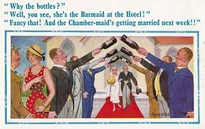 Seller image for Bride Leaving The Church Champagne Bottle Procession Comic Humour Postcard for sale by Postcard Finder