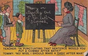 Lady Schoolteacher Chasing Mary Out Of Bath Blackboard Antique Comic Postcard