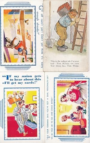 Builder Union Foreman Workers Factory Rights 4x Old Comic Humour Postcard s