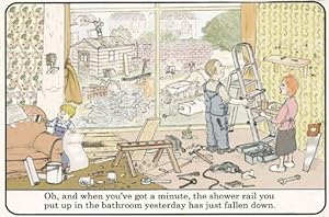 Shower Rail Collapsing Plumber DIY Family LARGE 8x5 Comic Humour Postcard