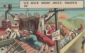 Sleeping On Roof Chimney Rooftop Hotel Vintage Bed & Breakfast Comic Postcard