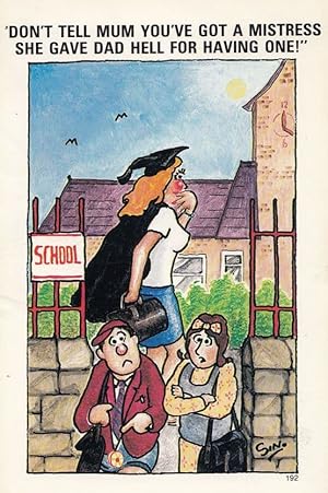 Head Mistress School Teacher Giving Hell Risque 1970s Comic Humour Postcard