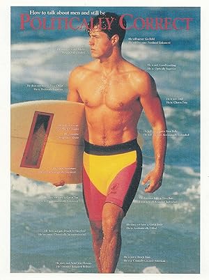 Politically Correct Surfboard Muscle Man 1990s Comic Rare Postcard