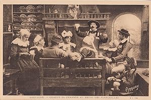 Bretagne Drunken Party Drinking On Table French Maid Antique Postcard