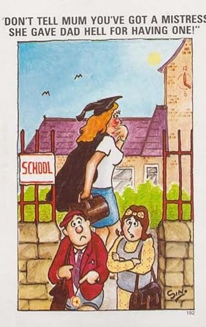 Child School Boy With Head Mistress Teacher Comic Humour Postcard