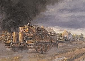 Villers Bocage German Tiger I London Yeomanry Tank War WW2 Painting Postcard