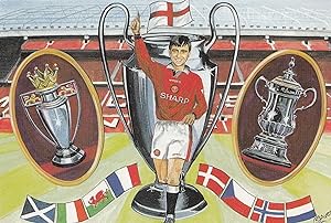 Manchester United FC Cup Premiership Win Double 1996 Postcard