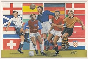 Bobby Moore Dixie Dean Duncan Ferguson Billy Wright Football Painting Postcard
